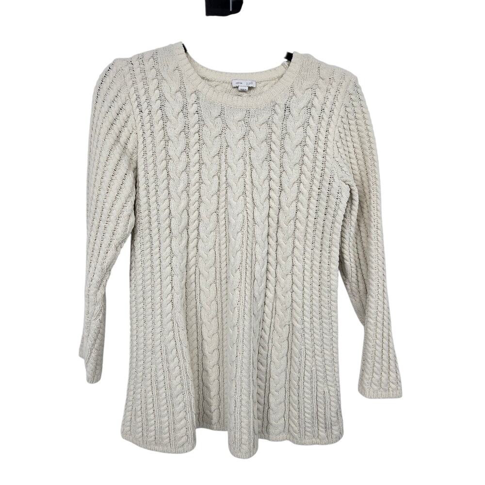 J Jill Chenille Cable Knit Sweater Women SM Petite Ivory Preppy Academia Classic